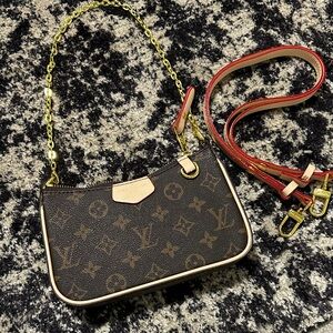 Brown Monogram Canvas Crossbody with Red-Trim Strap